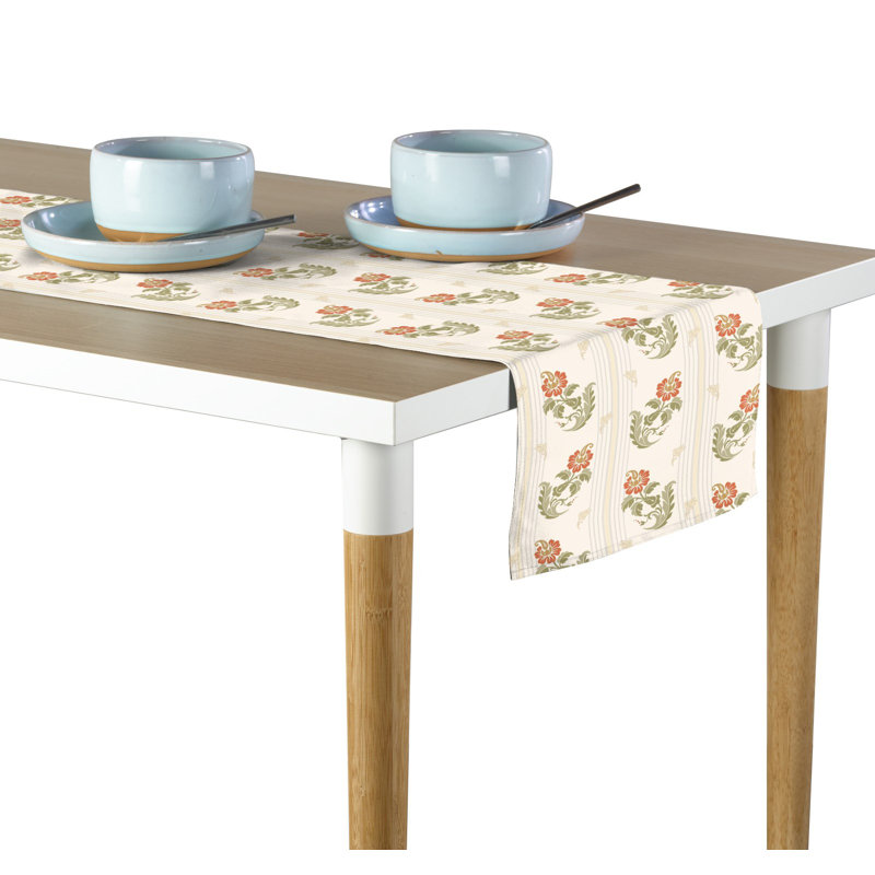 Gia Traditional Stenciled Floral Table Runner, 72" L x 12" W