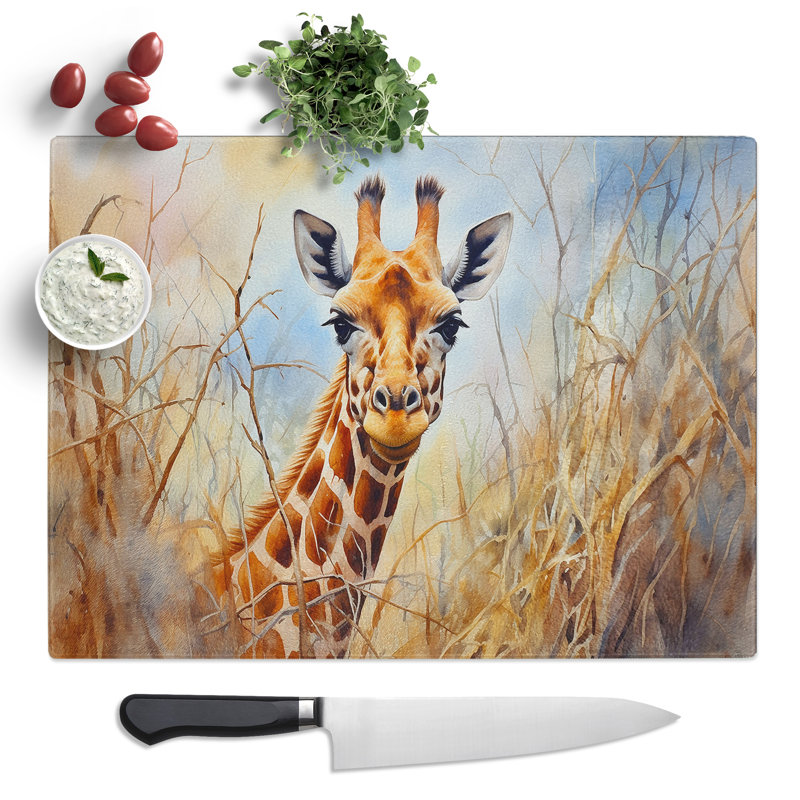 Giraffe Watercolour  Glass Chopping Board