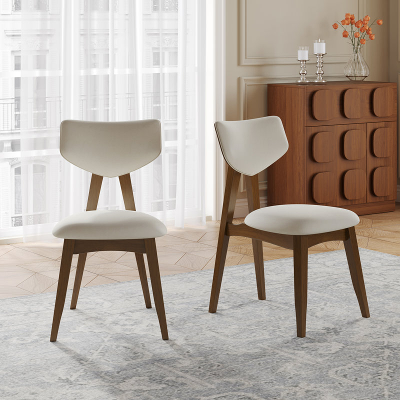 Modern Dining Chairs, Beige Pu Leather Kitchen Chairs With Solid Wood Legs, Not Assemble  Needed
