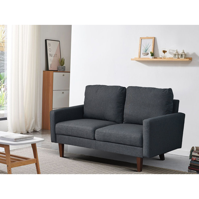 Causeuse à accoudoirs carrés 60 po, Mélange de lin gris foncé