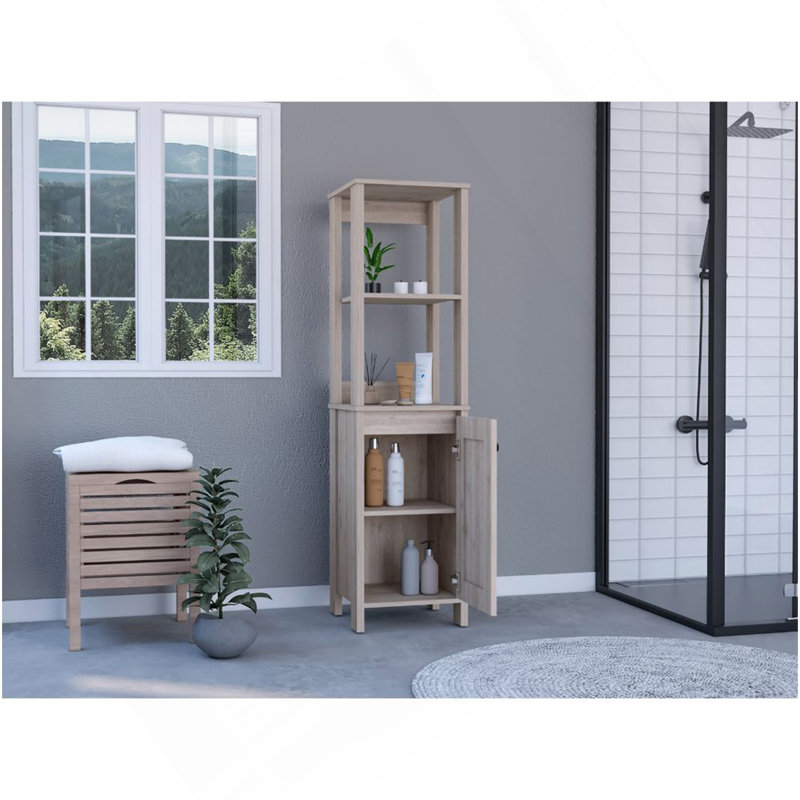 Linen Cabinet Jannes, Two Open Shelves, Single Door, Light Gray Finish, Light Gray