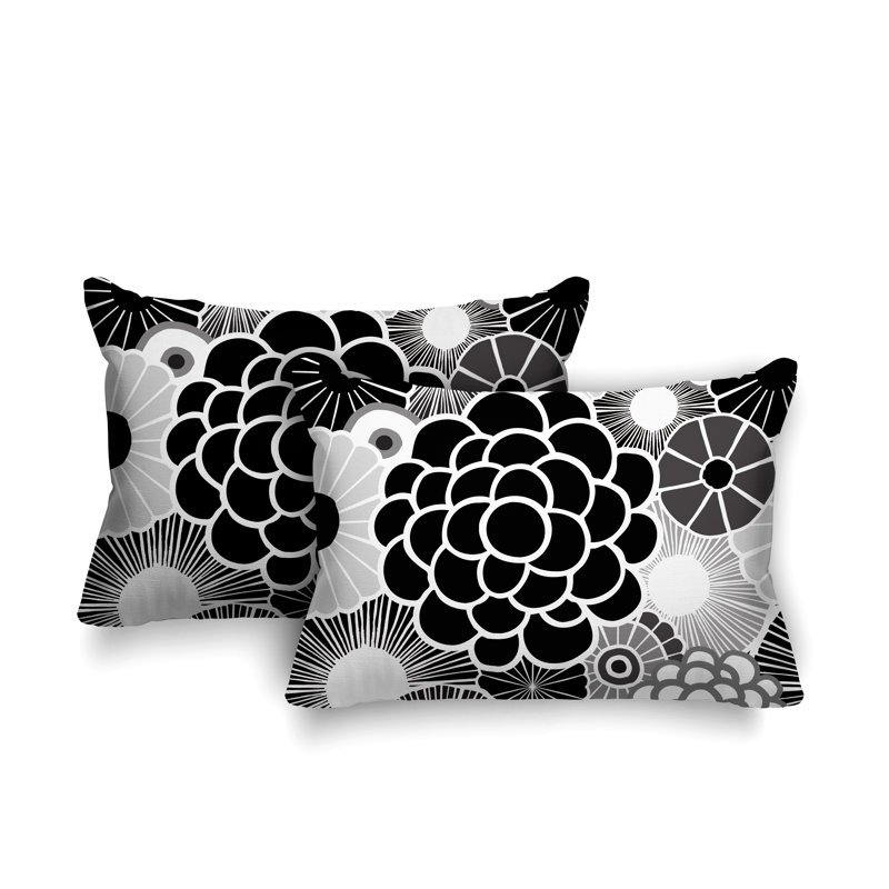 Coussin lombaire floral intérieur / extérieur, Noir