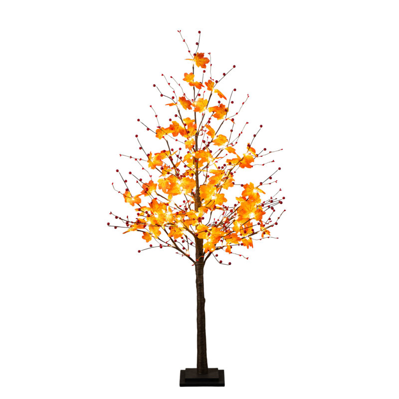 Arbre d'automne artificiel pré-éclairé avec baies et 96 lumières DEL blanc chaud préinstallées, H 60 po x l 37 po x P 37 po