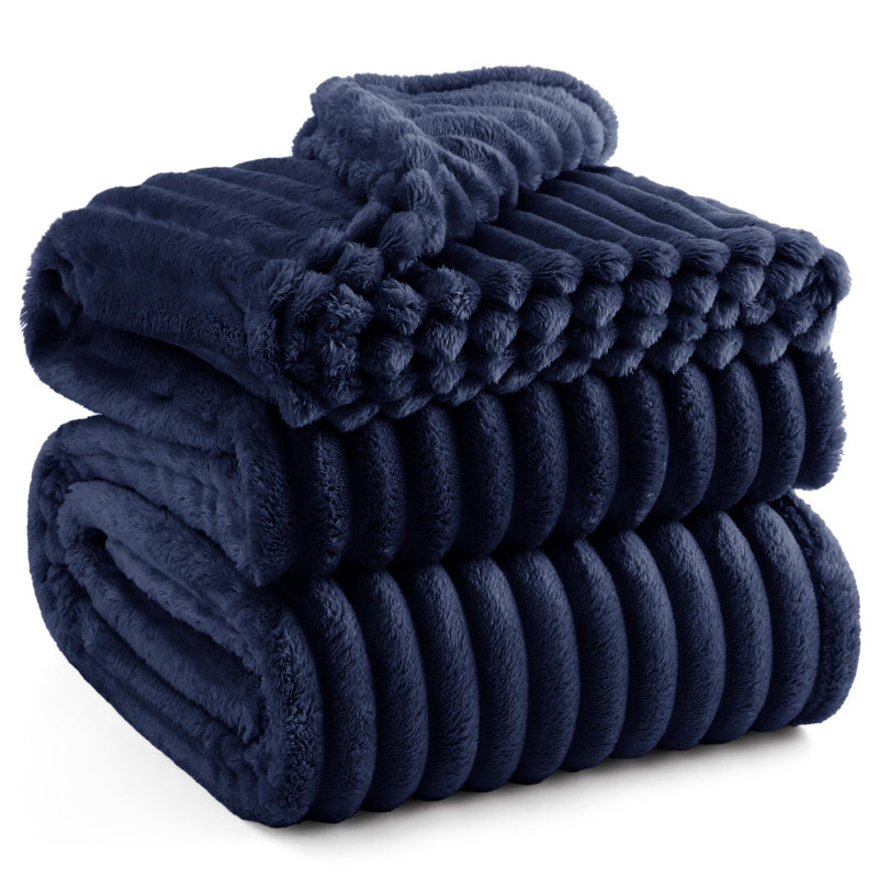 Bedsure Soft Fleece Throw For Beds & Sofas, Navy, 240cm x 220cm