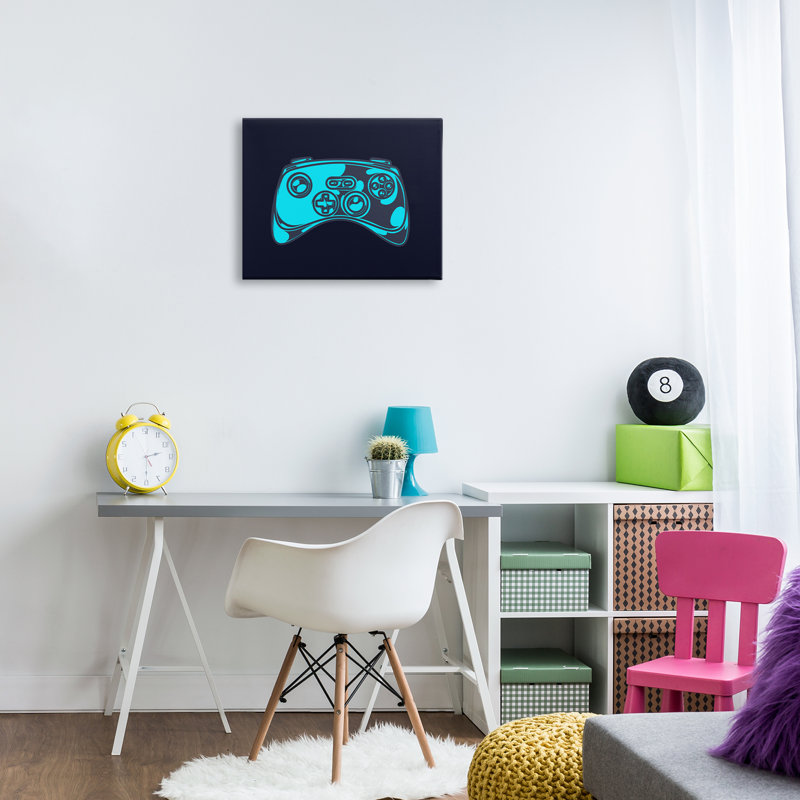 Art mural de contrôleur de jeu sur toile noire par Daphne Polselli, H 16 po x l 20 po
