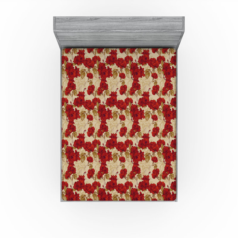 Drap-housse Ambesonne, paquet de 2, Drap-housse de taille double, Rouge / kaki / floral brun sable