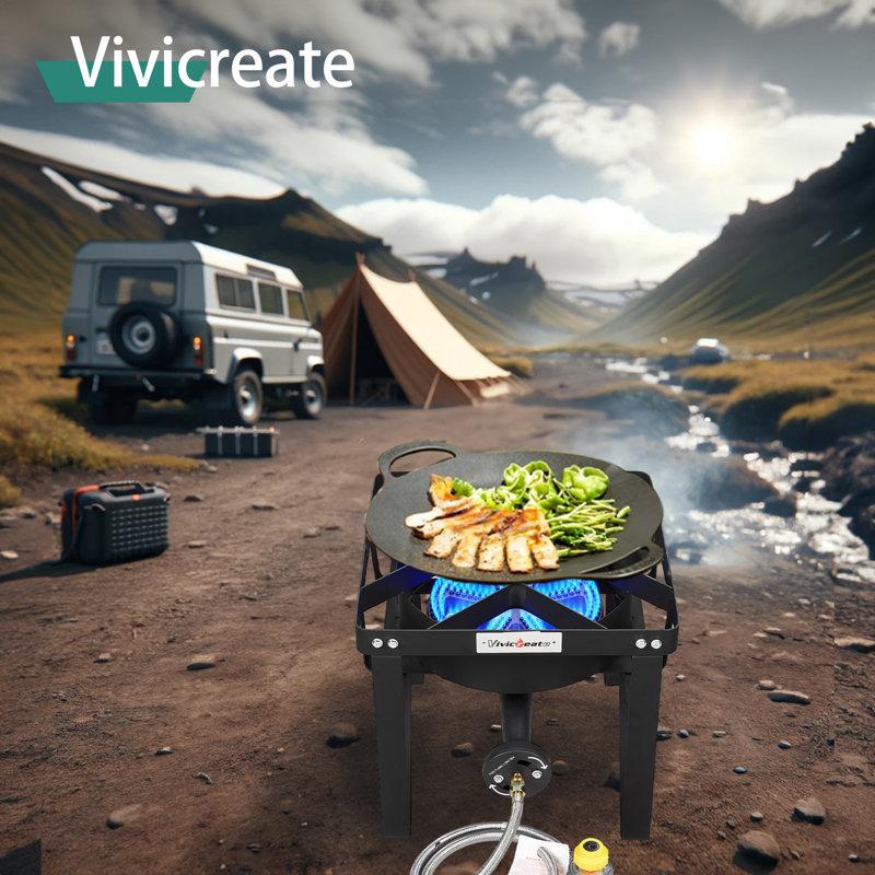 Vivicreate Single Burner Propane Stove 100000 BTU Cast Iron Outdoor Camp Burner