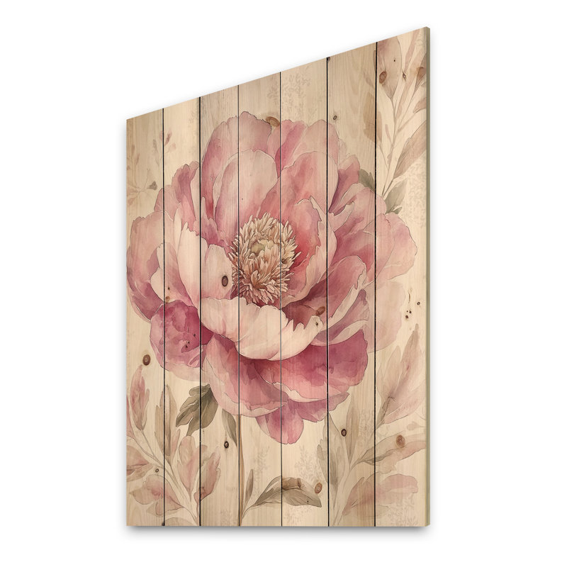 Minimalisme élégance de pivoines roses III - impression de pivoines sur bois de pin naturel, H 44 po x l 34 po x P 0,78 po