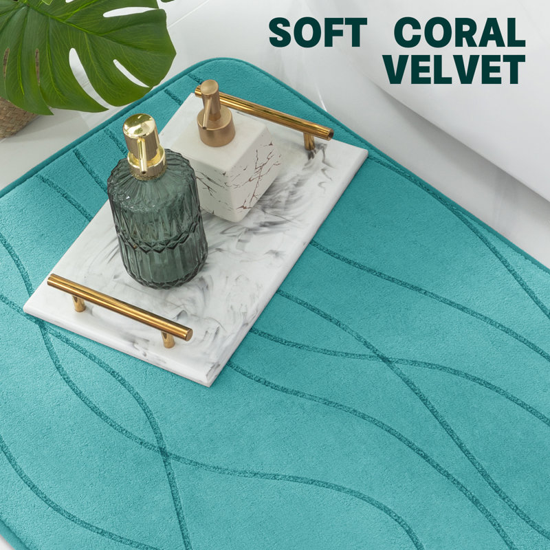 Ensemble de tapis de bain en mousse viscoélastique 5 pièces avec envers antidérapant et haute capacité d'absorption, Sarcelle