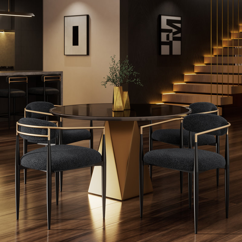 50cm H Polyester Blend Upholstered Metal Armchair in Beige, Black