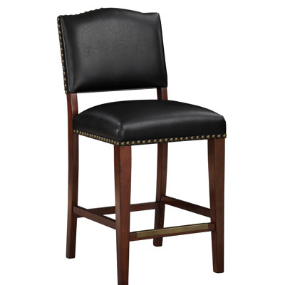 Stationary Brown Faux Leather Chair Stool - Hardwood Construction, -colored Base, Hand-upholstered Back With Nail Trim, Simple Design Counter Elegance Structure, Elegant Hand-applied Nailhead
