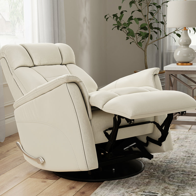 Global Home Swivel Glider Recliner With Manual Adjustable Headrest & Footrest In Faux Leather Bentley Oyster, Cream