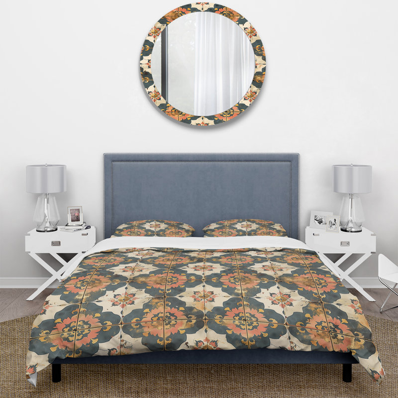 Blue and Gold Rustic Tile III - Ensemble de housse de couette style campagnard