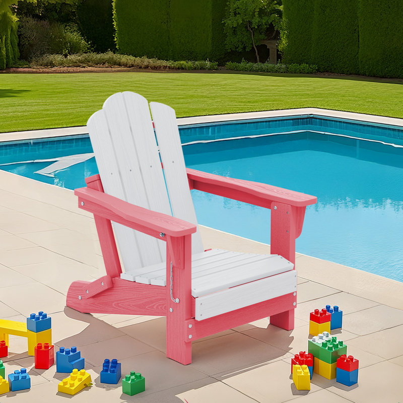 High Density Polyethylene Mini Foldable Adirondack Chair, White/Pink