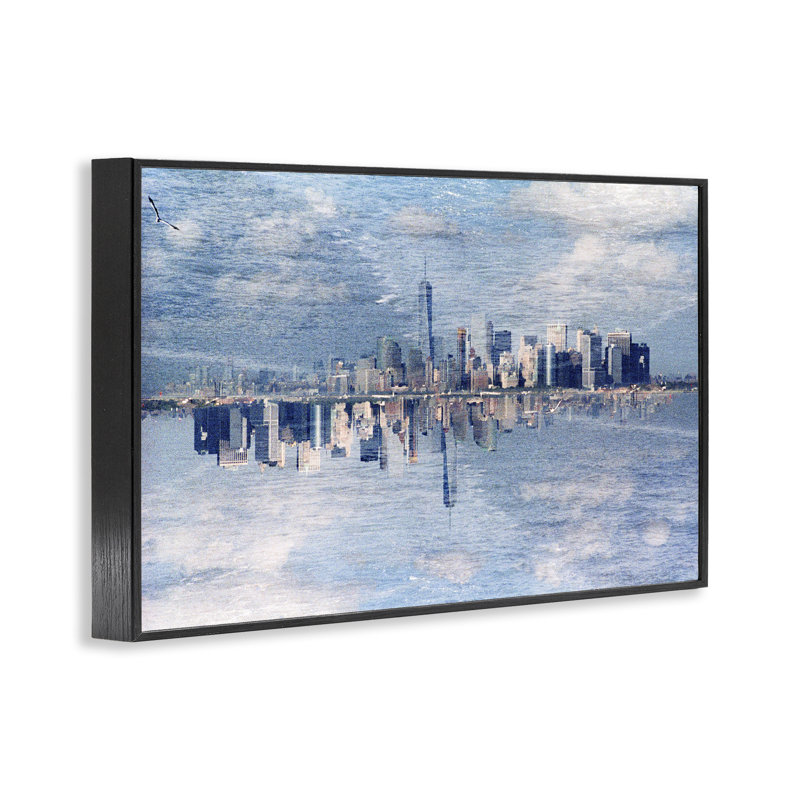 City Skyline Reflection Framed Giclee, design by Robin Vandenabeele, 20" H x 30" W, Midnight Black Framed Giclee