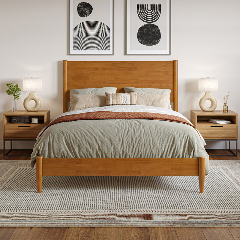 Lit plateforme Bromwyn, Lit double, Caramel clair