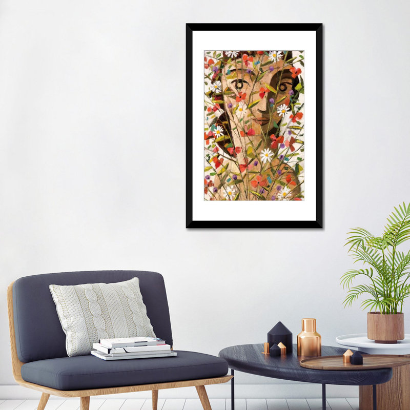 «Bouquet», reproduction sur toile tendue, H 24 po x l 16 po x P 1 po, Papier avec cadre noir, Blanc