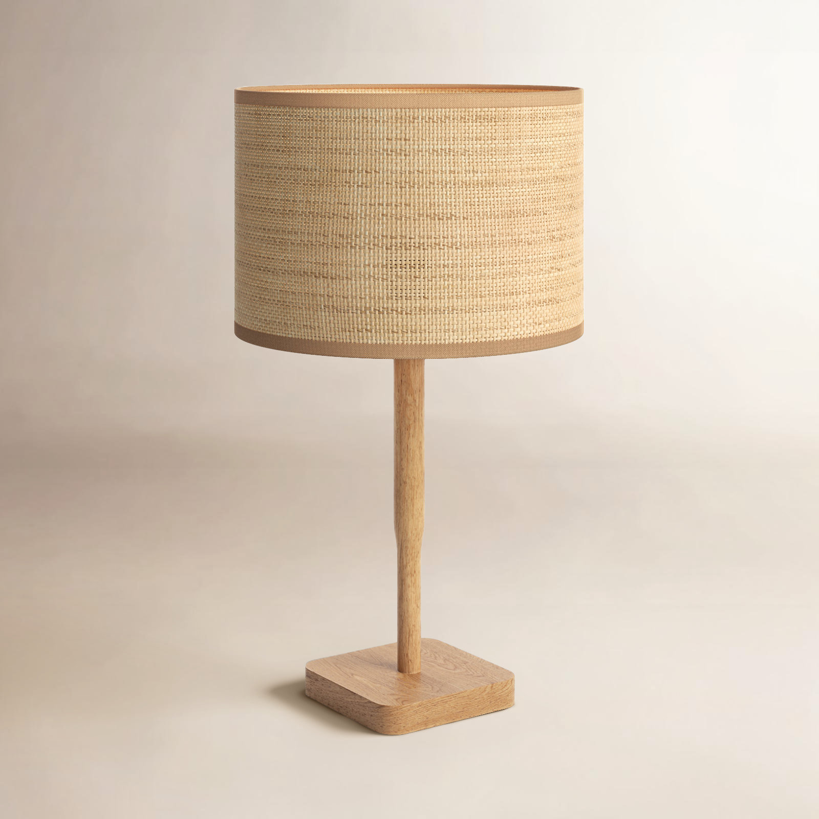 Phipps Solid Wood Table Lamp, Natural Wood, Natural Woven/Beige Trim