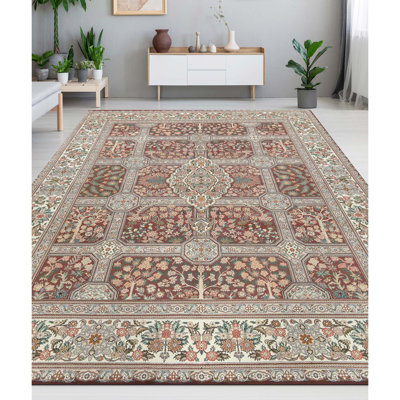 Tapis prune et ivoire noué à la main de haute qualité