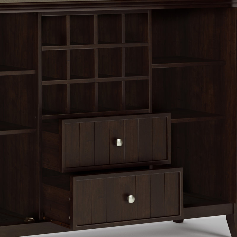 Dark Chestnut Brown Solid Wood Sideboard Buffet with Wine Rack