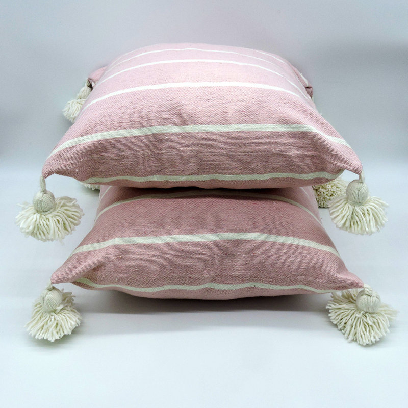 Square Indoor/Outdoor Pillow Cover, Baby Pink/White