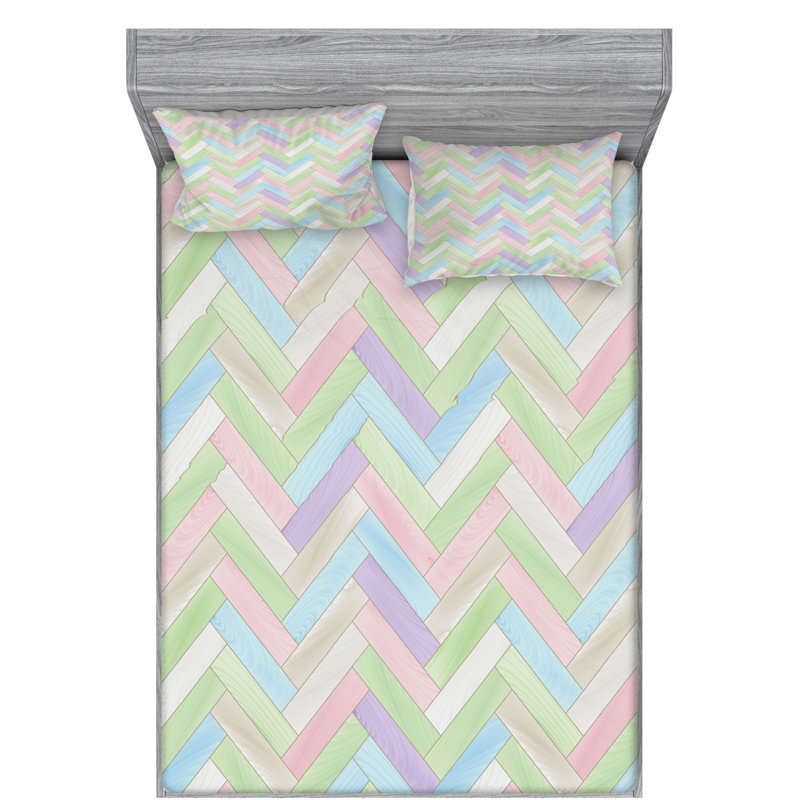 Microfiber Chevron Sheet Set, Queen Sheet Set with Fitted Sheet