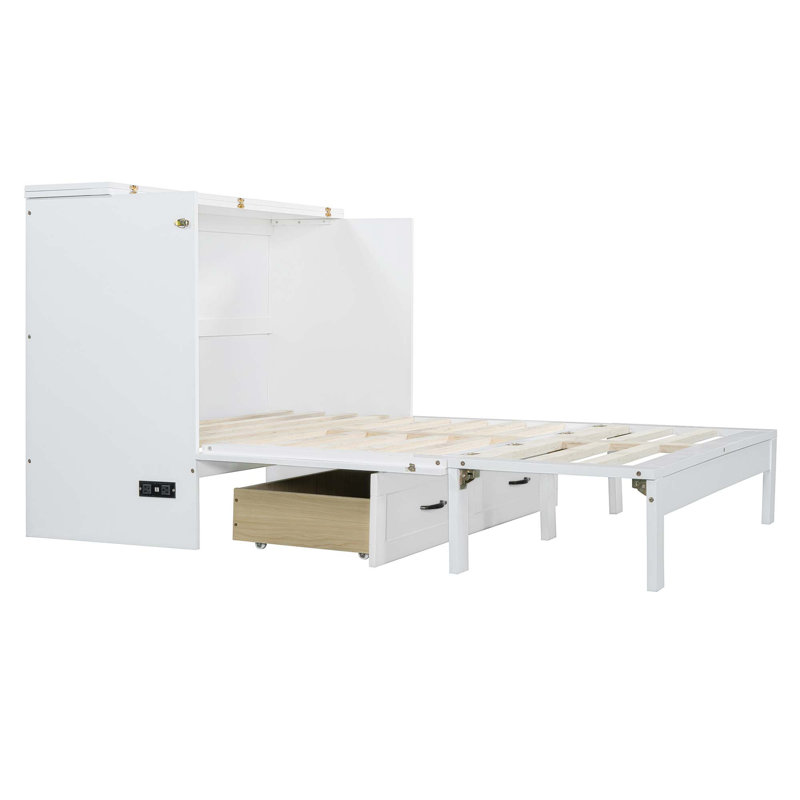 Lit escamotable avec grands tiroirs Deach, Gris, Grand lit