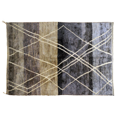 Tapis unique en laine noué à la main gris / beige / blanc 7 pi 11 po x 11 pi 2 po
