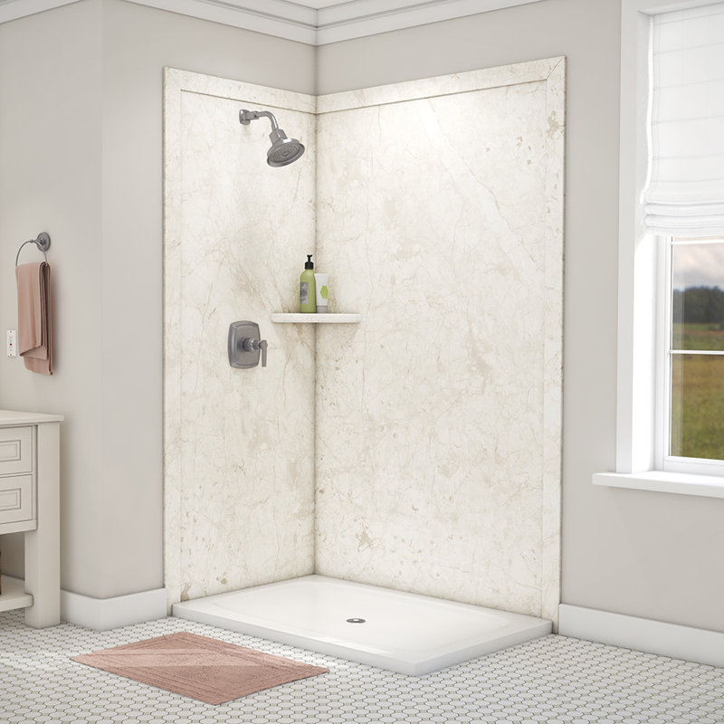 Contour de douche à 2 panneaux FlexStone Elegance l 48 po x P 36 po x H 80 po crème Botticino, Crème Botticino