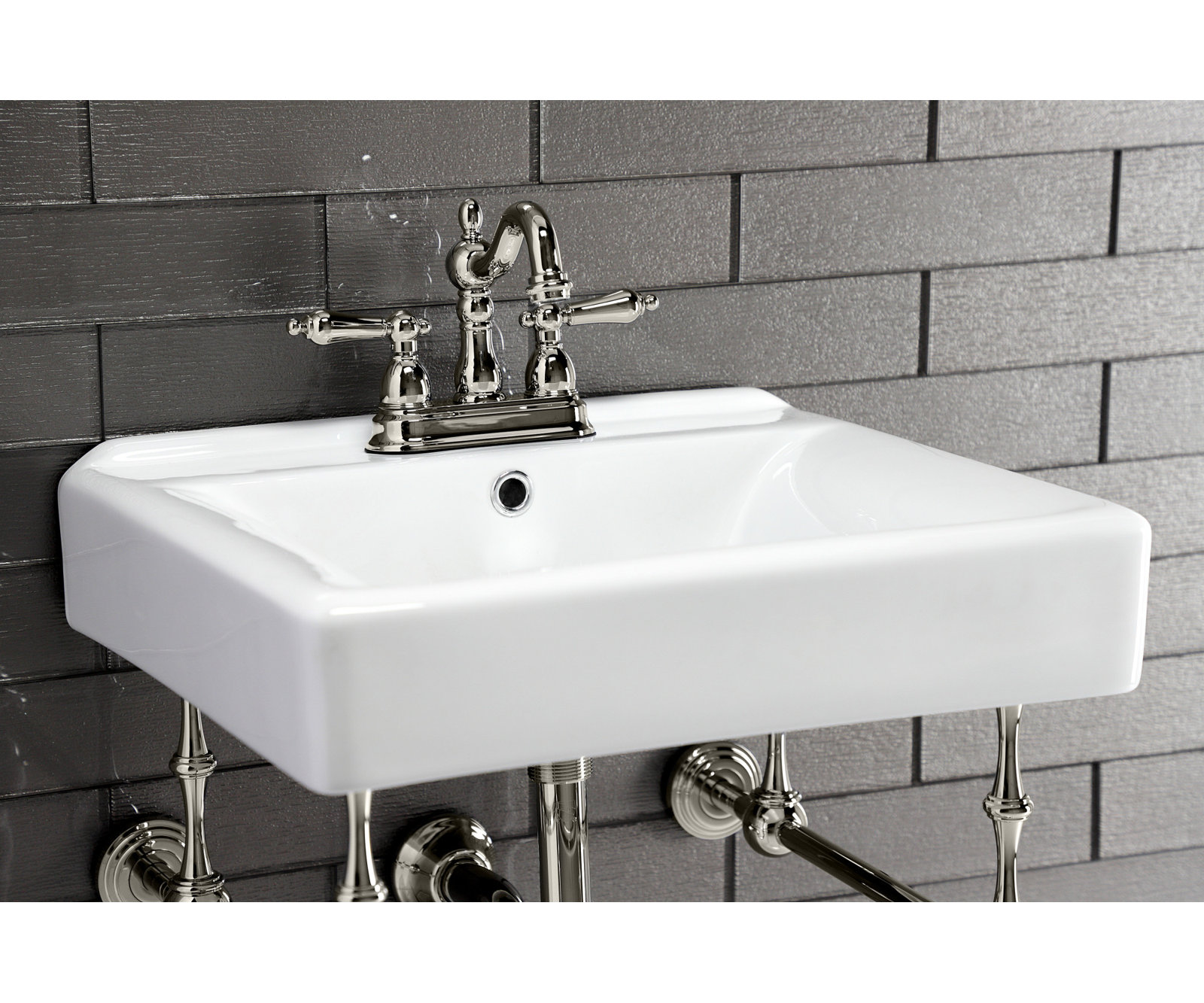 Kingston Brass Heritage Two-Handle 3-Hole Deck Mount 4" Centerset Bathroom Faucet with Plastic Pop-Up, Polished Nickel