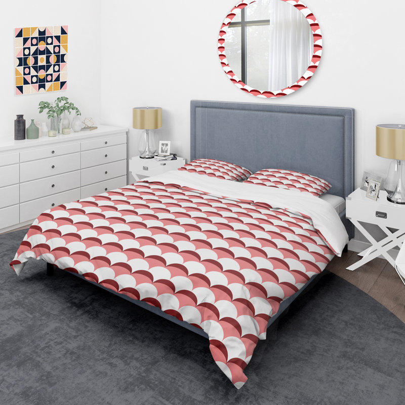 Geometrical Retro Design V - Modern Abstract Duvet Cover Set - Microfiber Polyester, King Duvet Cover + 2 Shams