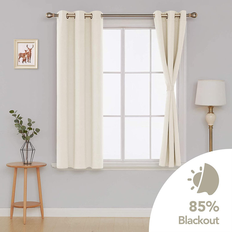 Bix Solid Blackout Thermal Grommet Curtain Panels, 38" W x 45" L, Light Beige