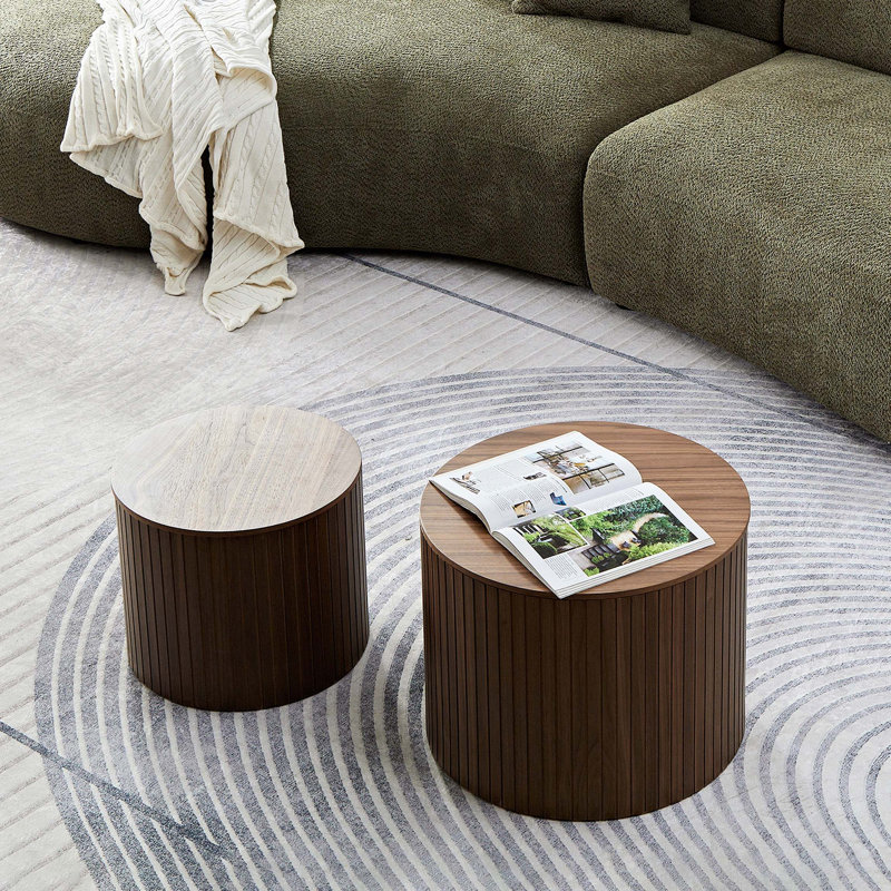 Table basse rectangulaire avec plateau en bois manufacturé et tablette, Noyer