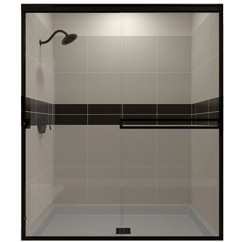 Porte de douche semi-cadrée L 62 "x H 70", Transparent, Nickel brossé
