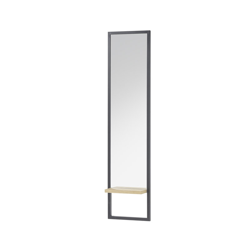 Wood Framed Wall Mounted Full Length Mirror in Black, 125cm H x 30cm W