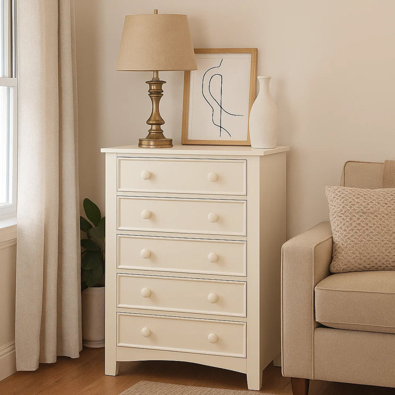 Gabrialle Transitional 5 Drawer Chest, White