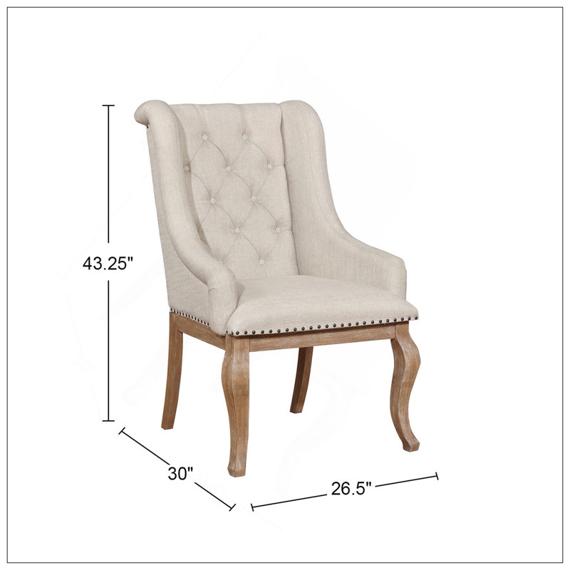 Ensemble de 2 fauteuils rembourrés en tissu crème, brun orge