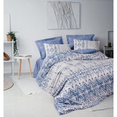 Premium 100% Cotton Ranforce Quilt Cover Set, Blue | Includes Duvet Cover (63 x 87), Flat Sheet (71 x 94), Pillowcase (20 x 28) | Machine Washable, Pigment Printing, Button Closure, Soft & Durable