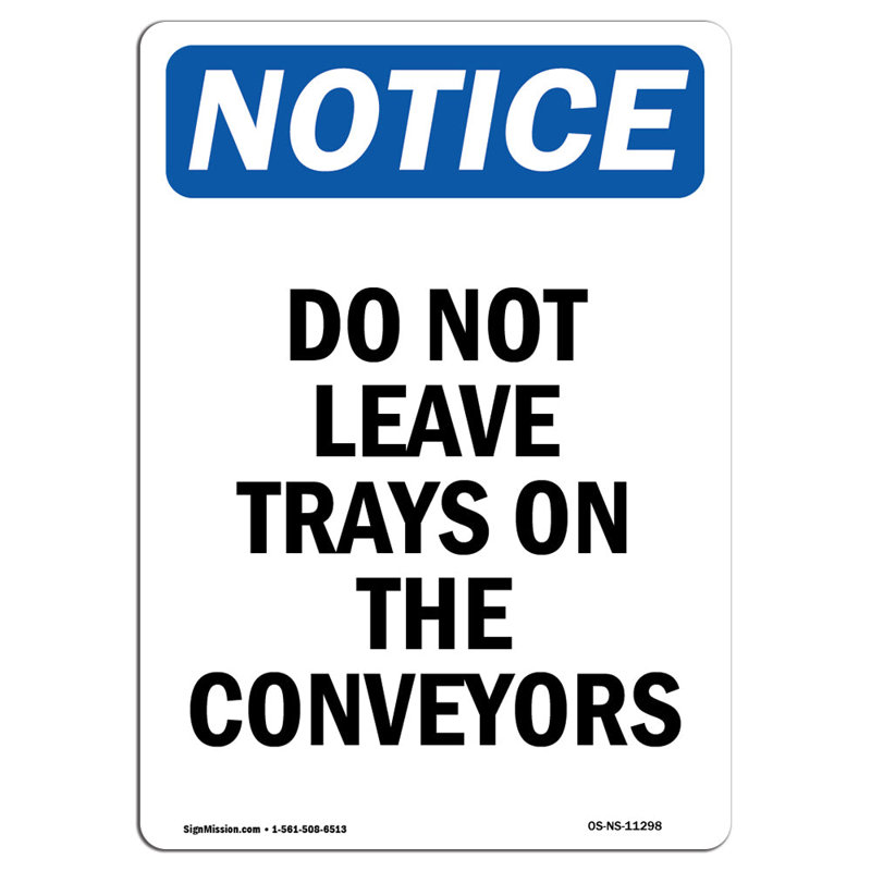 Ne pas laisser de plateaux sur les convoyeurs en aluminium 12 x 18