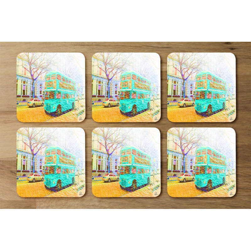 Square 6 Piece Coaster Set, Green