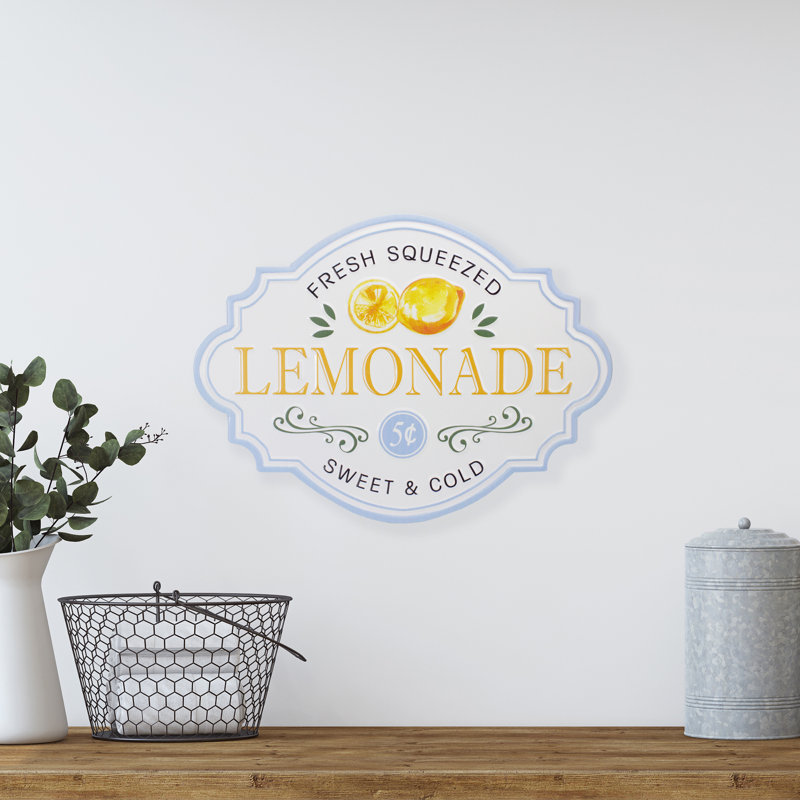 Décoration murale 15,25 "blanc et bleu" Fresh Squeezed Lemonade "