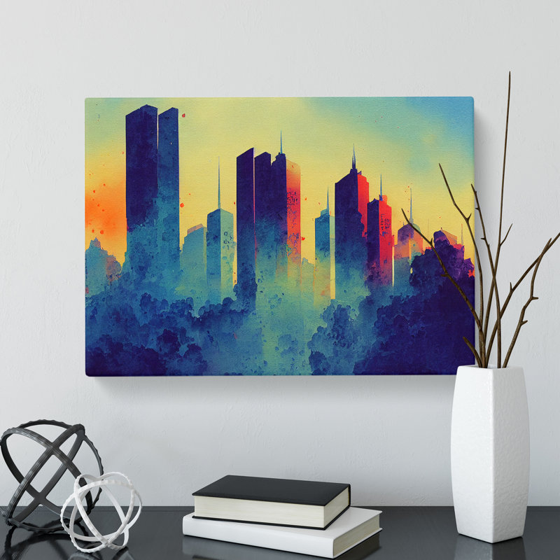 Watercolour Skyscraper Skyline Vol.3 Abstract - Wrapped Canvas, 50cm H x 76cm W x 3cm D