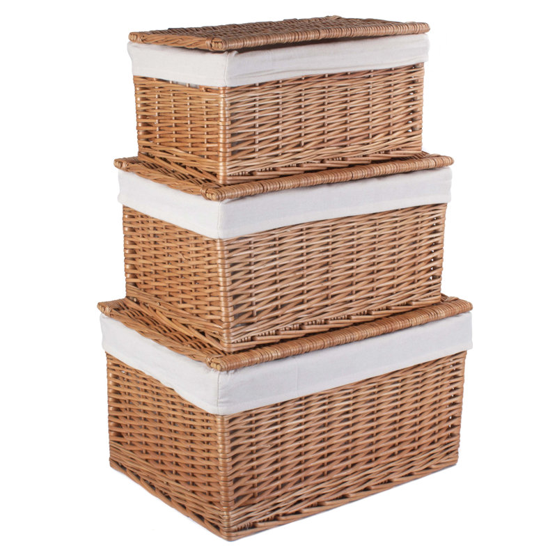 Wicker Lined 3 Piece Storage Hamper Set, Natural