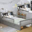 Lit simple gris avec rangement pour tête de lit et garde-corps fonctionnels - Taille élégante, pratique et efficace-680396709