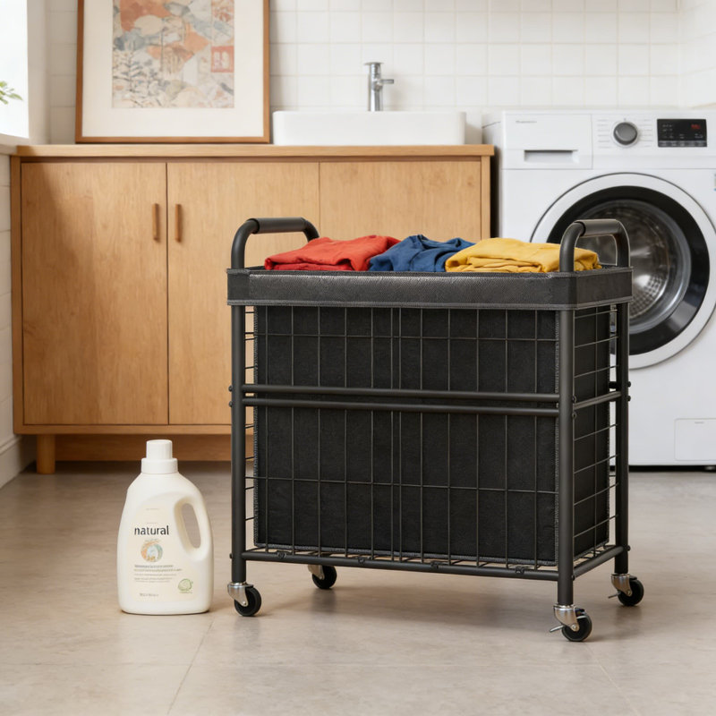 Panier à linge sur roulettes à 3 sections avec sacs amovibles, chariot de trieur de linge d'une capacité de 145 L avec roues verrouillables pour l'organisation à domicile