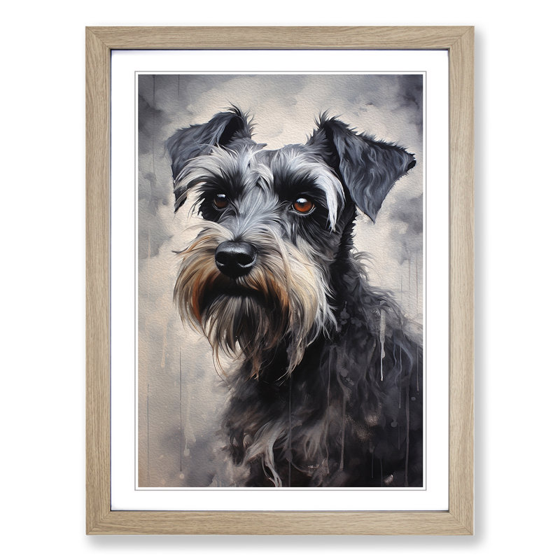 Schnauzer Informel - Single Picture Frame Rectangle Print on Wood, 46cm H x 34cm W x 2cm D, Oak