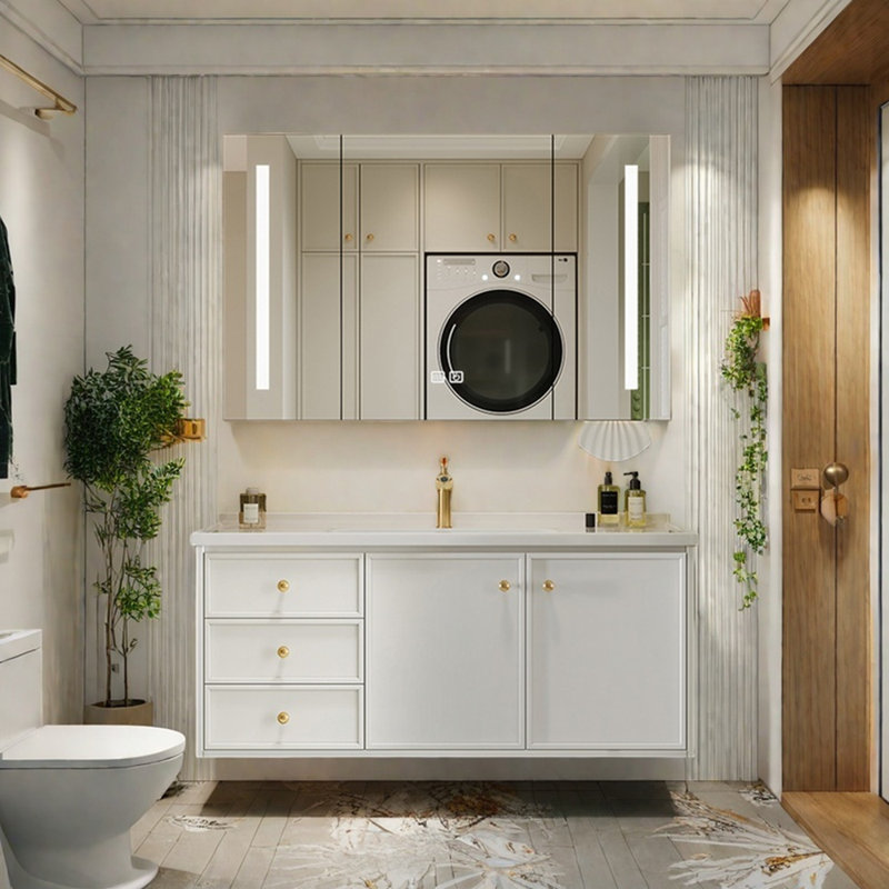 Minimalist cream style bathroom cabinet