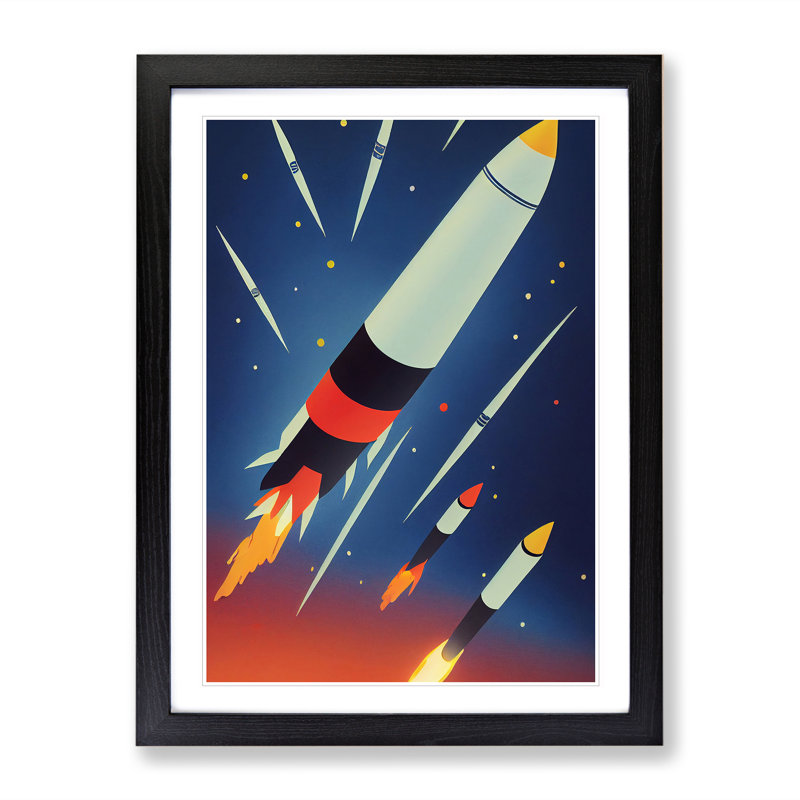 The Unbeatable Spaceship Rocket - Framed Print, 34cm H x 25cm W x 2cm D, Black