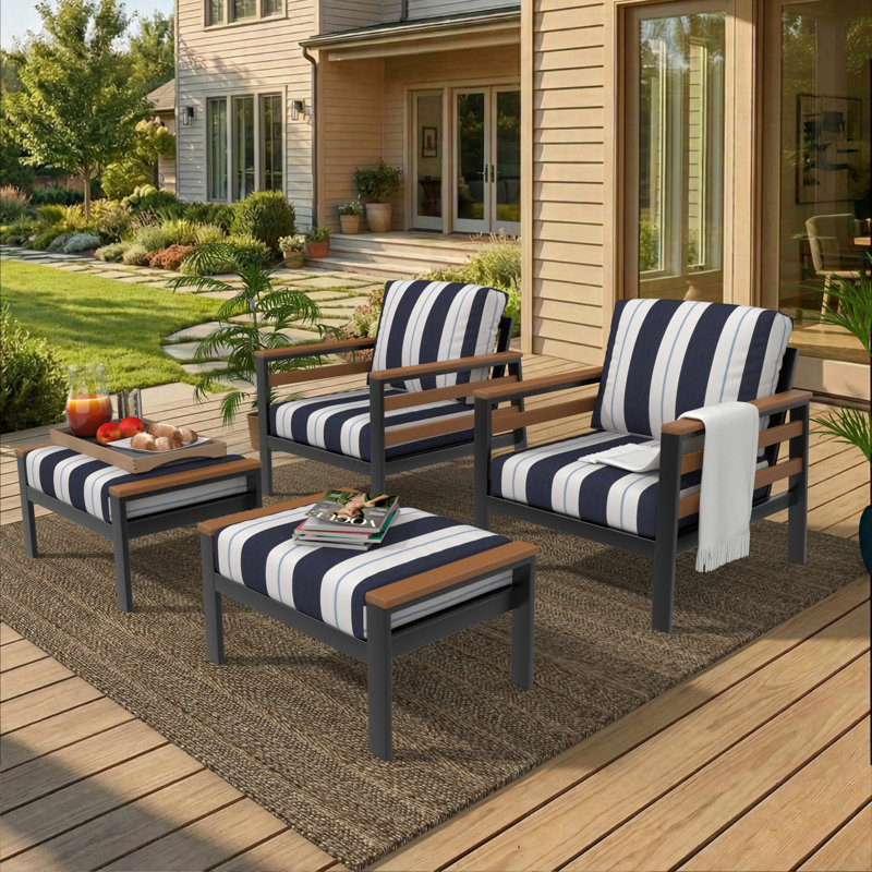 Ensemble de chaise longue d'extérieur et repose-pieds avec coussins Sunbrella, Brown