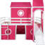 Lit mezzanine double rose avec glissoire, tour et tente de pin fermée-182348070